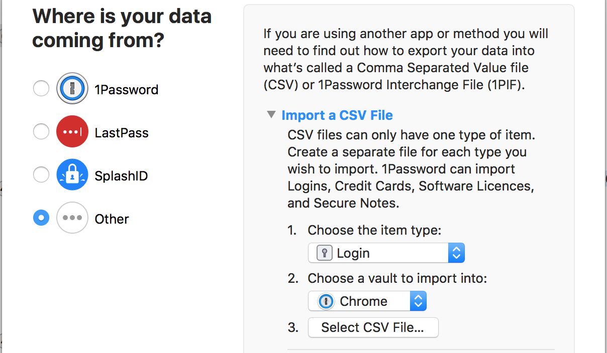 import google chrome passwords to 1password